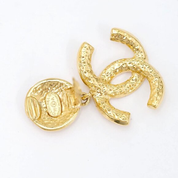CHANEL CC Logos Dangle Vintage Clip-On Earrings Gold Tone 95A Auth w/Box #22400 - Picture 5 of 6